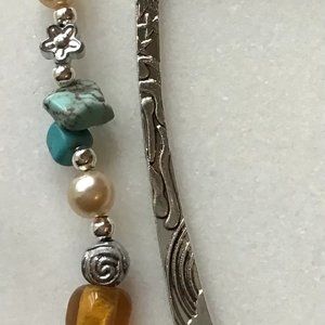 Tibetan‎ Metal Bookmark Sun&Stars Engraved Beaded Hook Bookmark